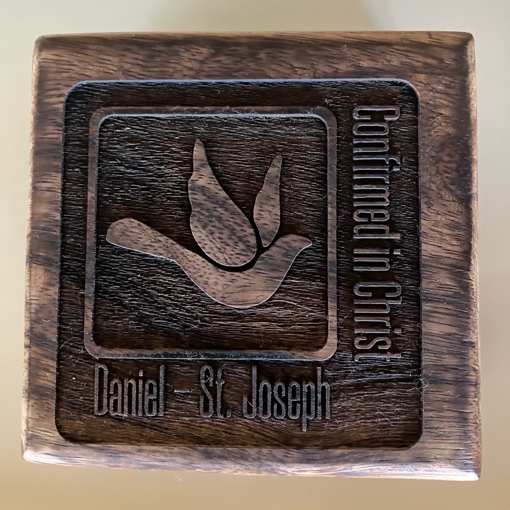 BRAND NEW Wood Box-Catholic Confirmation Box Gift Daniel St Joseph